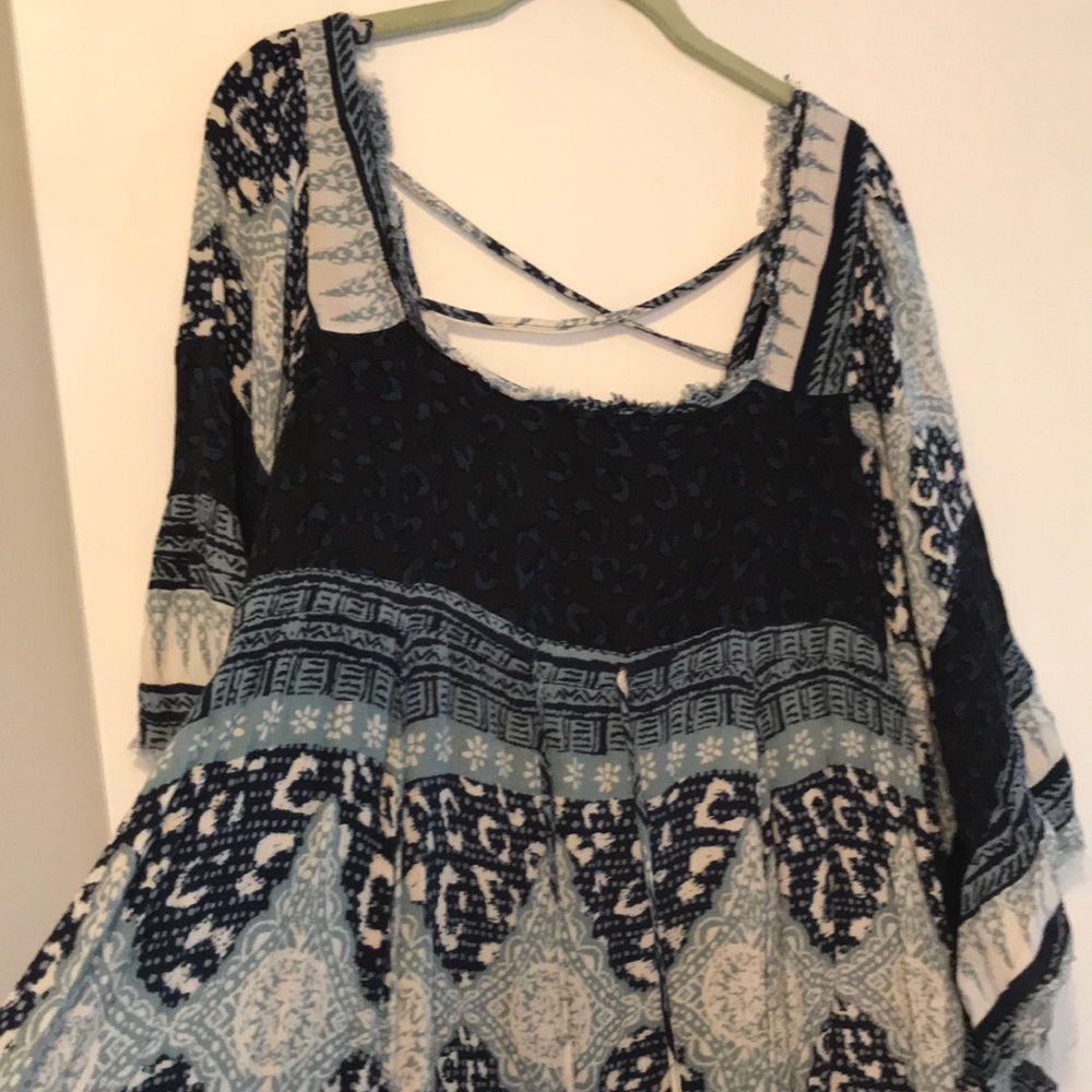 Free People Blue Dress with bell sleeves
